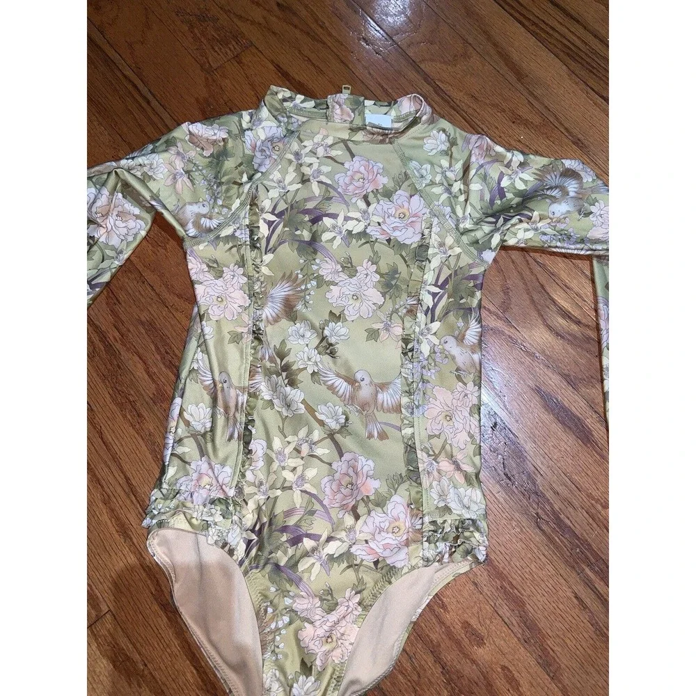 Spell Kids One-Piece Swim Suit in Green Floral